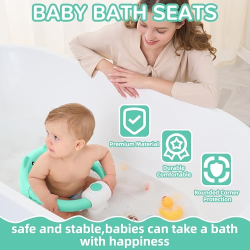 Image of Baby Bath Seat for Babies 6 Months & up, Non-Slip Toddler Bath Seats for Babies Sitting Up, Safe Infant & Newborn Bathtub Chair with 4 Suction Cups & Soft Cushion for Shower,Mint