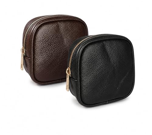 Image of Small Coin Pouch Combo for Men & Women - Premium Zip Closure Mini Wallet for Coins, Cahrger, Data Cable, Keys & Earphones (Black, Brown, - Pack of 2)