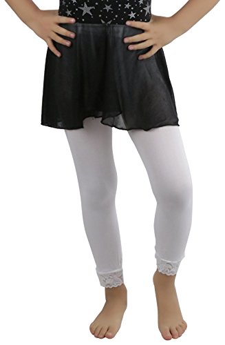 ToBeInStyle Girl\'s Girls Opaque Leggings With Lace Trim - White - M
