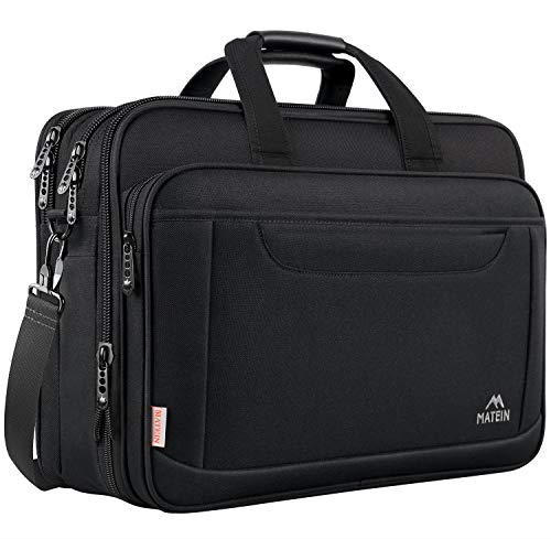 MATEIN 17 inch Laptop Bag, Expandable Water-Repellent Computer Briefcase Fits Up to 16 inch Laptop, Gaming Shoulder Messenger Bag, Large Capacity for Business/Travel/School- Black