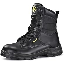 Mens Military Tactical Boots 8" Steel Toe Work Safety Boots with Side Zipper Lightweight Army Combat Boots