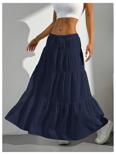 Image of Verdusa Women's Long Maxi Skirt Boho Flowy Flared Ruffle Skirts 2026 Beach Vacation Summer Going Out Outfits