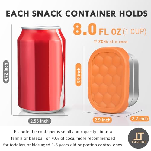 Image of Tanjiae Small (1 CUP) Stainless Steel Snack Containers for Kids | Easy Open Leak Proof Food Containers with Silicone Lids - Perfect Metal Toddler Lunch Box for Daycare and School (8oz)