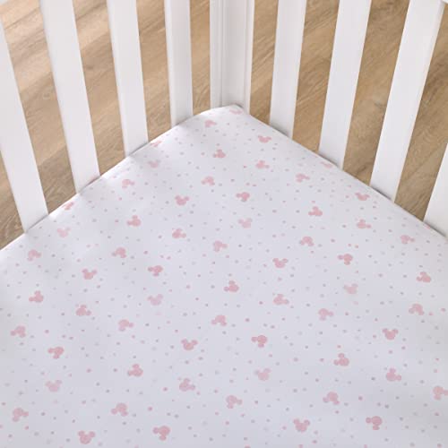 Image of Disney Minnie Mouse Lovely Little Lady Pink and White Minnie Icon and Polka Dot Fitted Crib Sheet