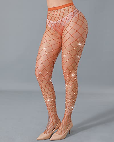 Image of CHRLEISURE Women's Sparkle Rhinestone Fishnets, Sexy Sparkly Glitter Party Concert Outfit Fishnet Stockings