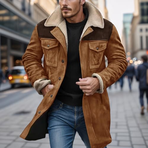 Men's Vintage Suede Jacket Fleece Lined Collar Coats Motorcycle Jackets Retro Overcoat with Pocket4