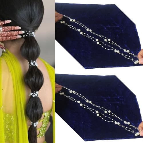 Sidhav Pack Of 2 Artificial Small Wavy Shaped Pearls Beads For Wedding Hair Accessories Pearl Hair Chains Hair Clip Artificial String of Pearls for Braids for Women And Girls (Above 1m)