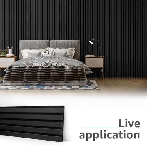 Image of Art3d 6-Pack Soundproof Wood Slat Wall Panel, 94.5 x 7.9 in, Matte Black