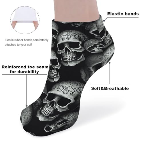 5 Pairs Ankle Socks Soft Breathable No Show Socks Comfortable Cotton Low Cut Casual Socks for Women Men Black Skull3