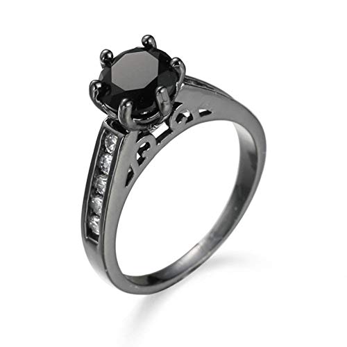 EoCot Women Rings Band Black Gold Plated Simple Ring Round Shape Black Luxury Stones Cubic Zirconia Woman Ring Size 7