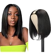 Amella Hair U Part Wig Human Hair Straight Bob Wigs For Black Women 10inch Brazilian Remy Hair Sh...