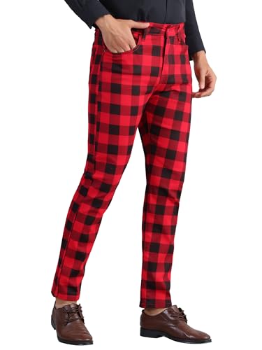 Lars Amadeus Plaid Dress Pants for Men's Flat Front Stretch Slim Fit Color Block Checked Gingham Pants