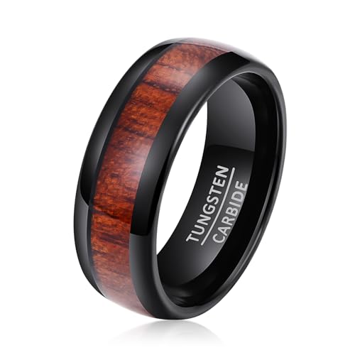 Bague en carbure de tungstène de 8 mm avec un grain rétro chic doré et noir
