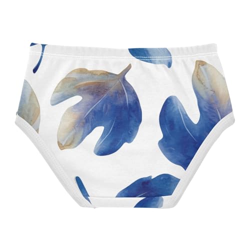 Watercolor Blue Fig Leaves White Little Girl Panties Toddler Underwear Custom Cotton Personalized Briefs Kids Undies 2t2