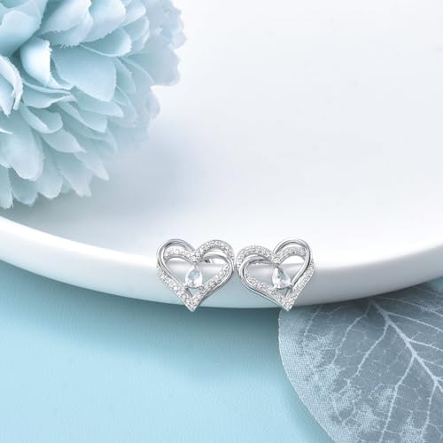 Sterling Silver Heart Stud Earrings - Double Heart Shaped with Cubic Zirconia, Hypoallergenic for Sensitive Ears - Perfect Valentine's Day Gifts4