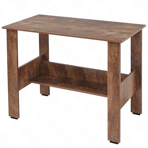 Image of ABOUT SPACE Rustic Wooden Study Table with Storage | Multipurpose Office Desk for Students & Adults | Solid Wood | Brown