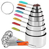 BOPEI 13Piece Measruing Cups and Spoons Set, Metal Stainless Steel Measure Cups and Spoon, Easy to R