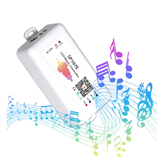 RECRE-TECH SP107e LED Controller, Music-Sync RGB Pixel Controller for WS2812b/Ws2811/SK6812 LED Strips & Screen Lighting, APP-Controlled Smart System with Real-Time Audio Effects