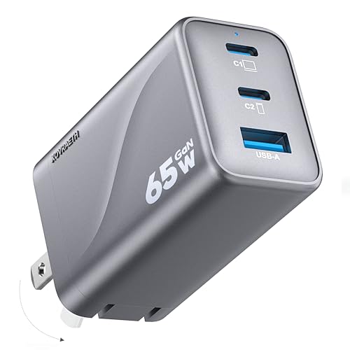 Image of Super Fast 65W GaN USB-C 3-Port Foldable Charger for Samsung S26 Ultra /S26 /S26+ /S25 Ultra /S25 /S24 Ultra /S24 /S23 Ultra /S22 Ultra, iPhone 17 /16 /15 /14 /13 /12, MacBook Pro /Air & iPad Pro(Silver Gray)