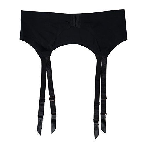 TVRtyle Women Black Seamless 4 Wide Straps Metal Buckles Sexy Garter Belt for Stockings S506B3