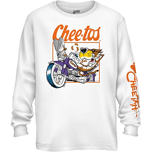 Cheetos Mens Chester Cheetah Shirt - Flamin Hot Chester Cheetah Long Sleeve Graphic T-Shirt (White, X-Large)