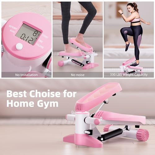 Capon-Pink-Stair-Stepper-for-Exercises-Portable-Mini-Steppers-with-Resistance-Band-Non-Slip-Mat-330LB-Weight-Capacity-and-LCD-Calories-Display-Aerobic-Fitness-Stepper-for-Home-Office-Workout