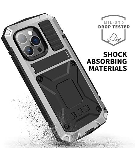 W Wintming Compatible With Iphone 14 Pro Max Metal Case With Screen Protector Kickstand Military Heavy Duty Shockproof Aluminum Case Hard Protection Cover For Iphone 14 Pro Max Silver #TOP4