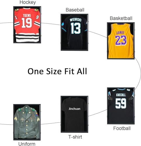 Image of Jinchuan Jersey Frame Display Case Large Frames Shadow Box Lockable with UV Protection for Baseball Basketball Football Soccer Hockey Sport Shirt Black
