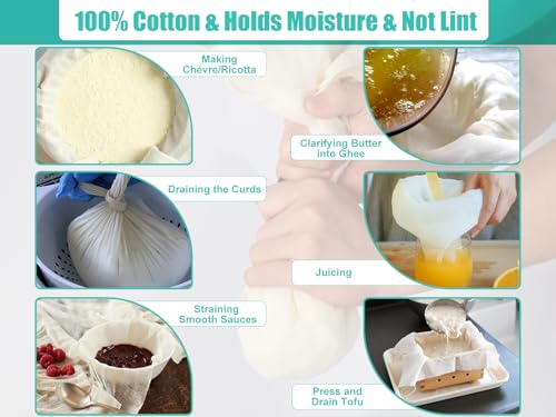 Image of Olicity Cheese Cloths for Straining 50x50cm - 3 Pack Unbleached Fine Weave Muslin Cloths for Cooking | Reusable Overlocked Cheesecloth for Straining Liquids, Making Jam & Bread | Cotton Cloth Strainer