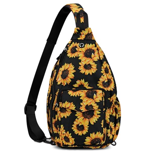 Duryarhall Sling Bag for Women Crossbody Chest Bag Convertible from Left to Right, Water Repellent Gym Backpack, Anit Theft, Sunflower - image 1