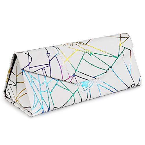 2 Pack Foldable Eyeglass Cases for Women & Girls, Pretty Triangle Glasses Case, Magnetic Sunglasses Case, Cute Spider Pattern, Purple & White