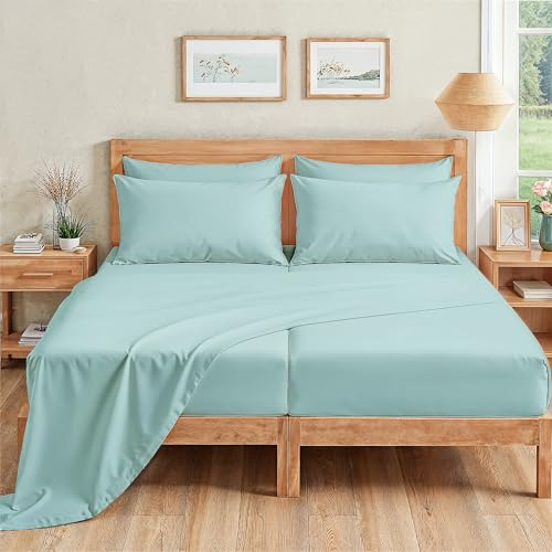 Casa Platino 100% Egyptian Cotton Split King Sheet Set - 7 Pcs - Soft & Comfy Luxury Hotel Split King Bed Sheet Set for Adjustable Beds, Fully Elasticized with Deep Pockets - Blue Sky