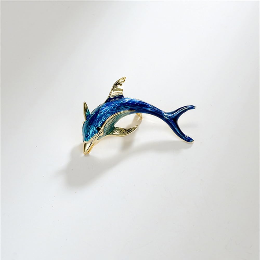 Cute Dolphin Collar Lapel Pins Unique Blue Enamel Ocean Sea Animal Corsage Delicate Sweater Suit Coat Clothes Badges Brooches Decoration Accessories for Women Men Fashion Jewelry Holiday Party image 5