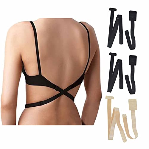 GeeRic Extensor Sujetador 3 Piezas Extensores de Sujetador Espalda Baja 2 Ganchos Alargador Sujetador Ajustable Correas Invisible para Vestido sin Espalda de Señora Negro Beis