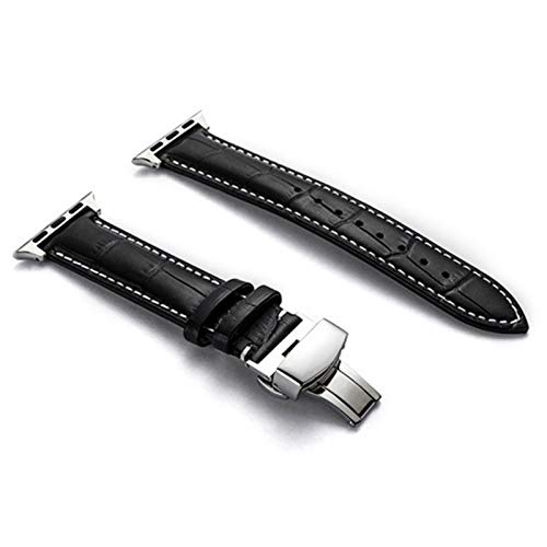 BJJXTD Genuine Leather Strap for Apple Watch Band 44 Mm 40mm for IWatch Band 42mm 38mm Crocodile Bracelet Correa for Apple Watch 5 4 3 6 (Band Color : Black 1 Silver, Band Width : 42MM or 44MM)
