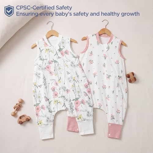 Image of Duomiaomiao 2 Pack 1.0 TOG Toddler Sleep Sack 6-12 Months 100% Cotton Lightweight Baby Sleep Bag with Feet, Breathable Comfy Toddler Wearable Blanket