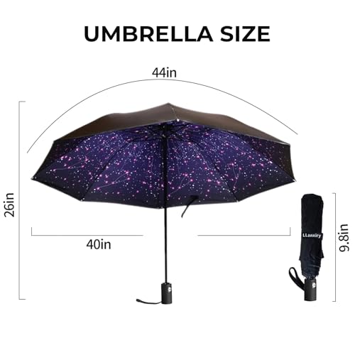 LLanxiry Compact Travel Umbrella, 44" Canopy, Automatic Open/Close Windproof Umbrella, 210T Pongee, 8-Rib Fiberglass, Travel Size Mini, Portable Rain/Sun Umbrellas UPF 50+ with Cover