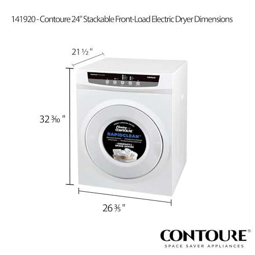 Image of CONTOURE 24 inch Stackable Electric Dryer, White - Compact Front Load, 13.2 lb Capacity, 120V, Stainless Steel Drum, Digital Controls, RV & Small Space Compatible