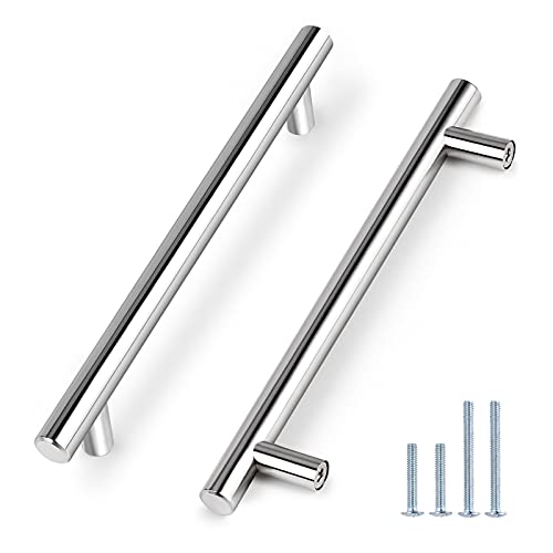 Image of Probrico 15 Pack | Polished Chrome Cabinet Pulls, 7-9 /16 Inch Hole Center, 10 Inches Total Length, Stainless Steel Euro Bar Kitchen Cabinet Pulls,Chrome Drawer Pulls