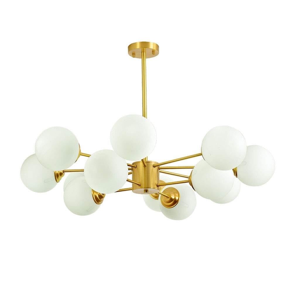Sputnik Hertl nowoczesny złoty żyrandol z 12 światełkami, lampa wisząca w stylu połowy wieku z matowymi szklanymi globusami, regulowana lampa sufitowa w stylu retro do jadalni - miedź. 8 świateł