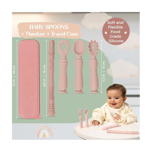 Bornealand-Baby-Self-Feeding-Spoon-Set-with-case–Infant-Spoons-First-Stage-with-Suction-Base–Baby-Spoons-4-Months–Infant-Feeding-Essentials-Pink