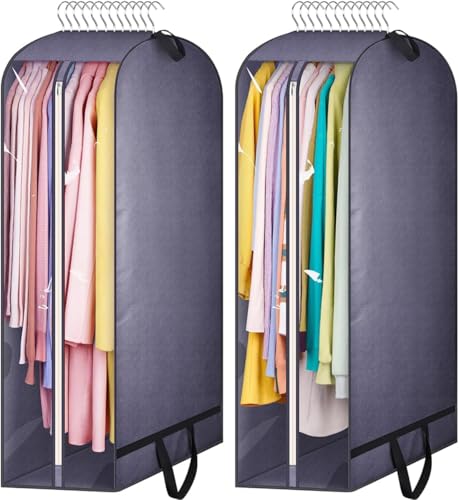 MISSLO Bolsas de ropa transparentes reforzadas de 10 pulgadas, bolsas de traje de 43 pulgadas para almacenamiento de armario con asas, fundas de ropa para ropa, chaquetas, suéteres (2 paquetes, gris)