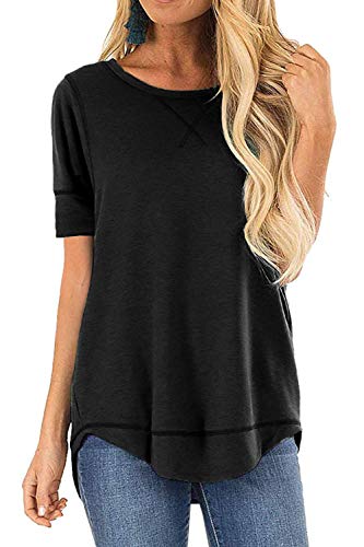 HIYIYEZI Summer Tops for Women Short Sleeve Side Split Casual Loose Tunic Top