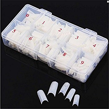 Feugole French Nails Tips, Natural Lady Acrylic Style Artificial False Nail Tips 500PCS Flake Nails Half Cover 10 Sizes with Case for Nail Salons and DIY Nail Art