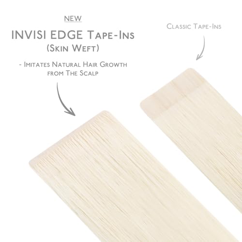 Image of WENNALIFE Invisi Edge Tape in Hair Extensions Human Hair,#1000,22 Inch | 22 Inch 50g 20pcs (Invisi Edge & Classic) White Blonde Invisi Remy Hair Natural Seamless Injected Tape Ins