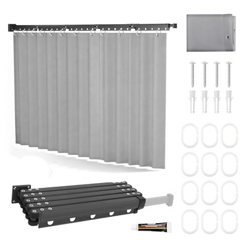 Barra Cortina Ducha Plegable de Pared, Barra Ducha Esquina, 1,8 m × 2 m Cortina Impermeable y Antimoho, Sin Taladrar, Plegable Forma en U / L / Recta, para Baños Pequeños, Vestuarios, Autocaravanas