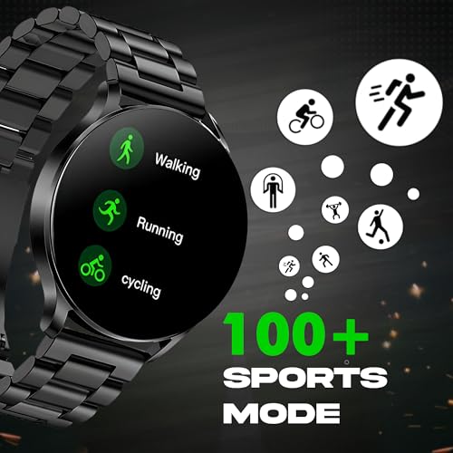 PunnkFunnk EVO Vista Smartwatch, 1.3β HD Display Bluetooth Calling Metal Smartwatch, Fitness & Sleep Tracker, 100+ Sports Modes, IP67 Waterproof Compatible with Android & iOS(Black)