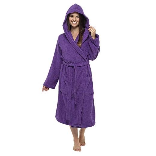 CityComfort Albornoz Mujer Baño, Ropa Mujer 100% Algodon, Bata de Casa Mujer con Capucha Suave y Absorbente, Regalos para Mujer y Chica Adolescente Talla S - XL (Morado oscuro, M)