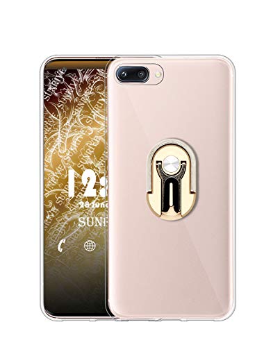 Sunrive Cover Per Oppo RX17 Neo/R15x/AX7 Pro/K1, supporto smartphone per auto Custodia in molle Trasparente silicone Morbida protector back Case girevole a 360 gradi Protettiva Kickstand(d'oro)