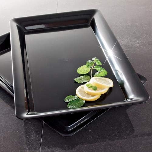 4 Rectangle Black Plastic Heavy Duty Serving Party Trays - 12 x 18 Decorative Wedding & Party Platters